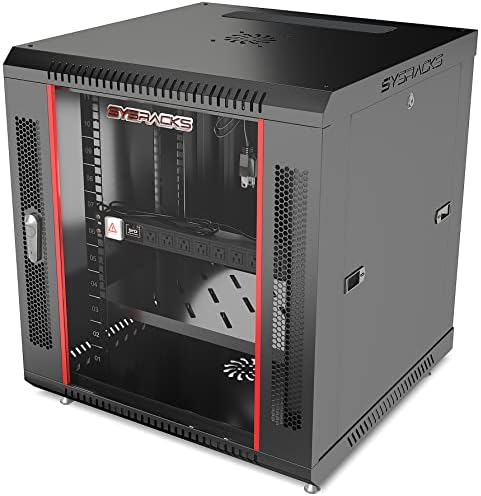 12U Wall Mount Server Rack Cabinet, 19” Locking Network Rack, 24” Deep, Glass Door, with Fan, PDU and Shelf by SYSRACKS