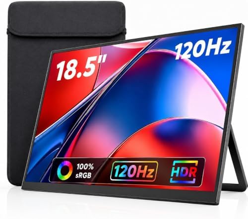 18.5 Inch Large Portable Monitor for Laptop, 120Hz 1080P FHD IPS Portable Travel Second Screen Display for/Phone/Xbox PS4/5, 125% sRGB, Dual Speakers, VESA & Storage Bag (18.5') by Unknown
