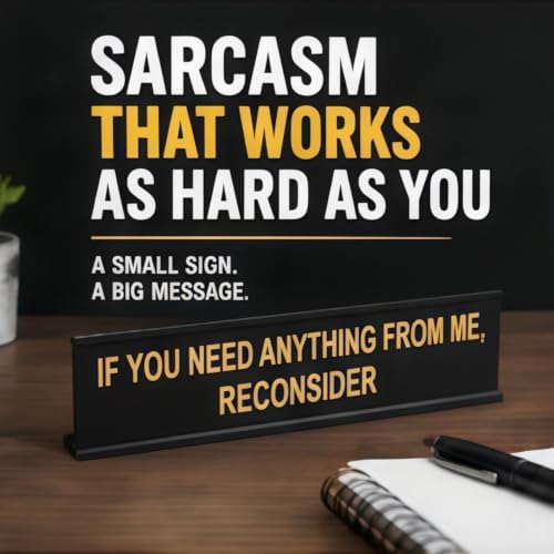 Funny Desk Sign for Office, Black Yellow Nameplate, Reconsider - Image 3