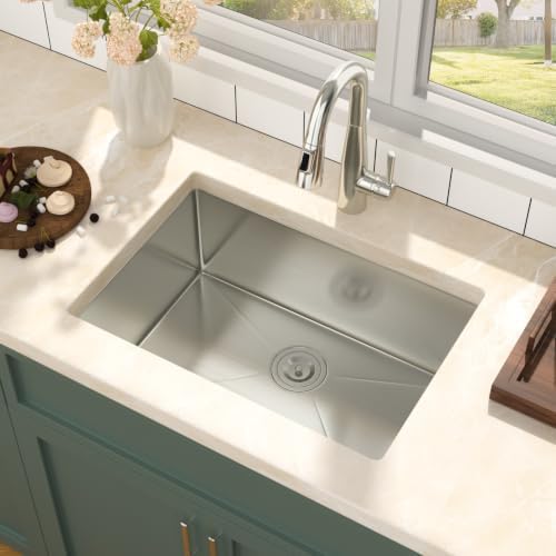 Mocoloo 26 Inch Undermount Kitchen Sink - 26x18 Stainless Steel Sink 16 Gauge Round Corner Single Bowl Deep Basin Under Counter Kitchen Sinks - Image 4