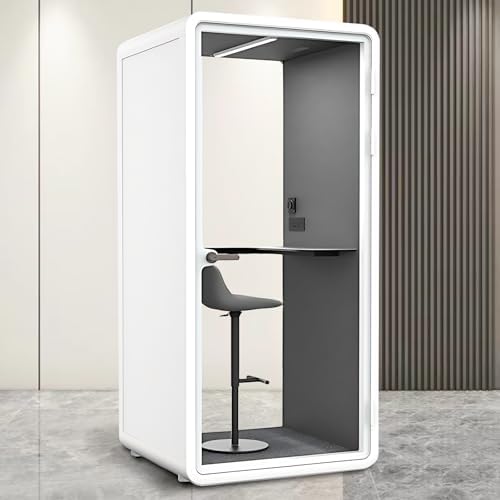 Office Sound Booth with Audio Privacy - Portable Soundproof Booth Includes White Frame with Curved Corners,Soundproof Room with Light,Fans, Magnetic Door Lock&Table for Study (42.52IN) by X-Comfot