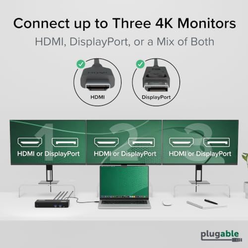 Plugable 12-in-1 USB C Triple Monitor Docking Station, 100W Charging - Image 3
