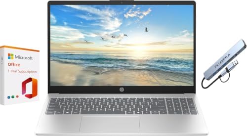HP 15.6" Business Laptop with 1-Year Microsoft Office 365 with Copliot AI, 16GB RAM 128GB SSD, Quad-Cores Intel Processor, Windows 11, PLUSERA Earphones & 8-in-1 Hub Included, Natural Silver by Unknown