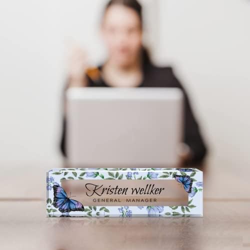 Personalized Office Name Plate for Desk, Custom Employee Appreciation Gifts, Acrylic Desk Name Plate Funny, Desk Decorations Gift, Acrylic Desk Ornaments (Purple Blue Butterfly) - Image 2