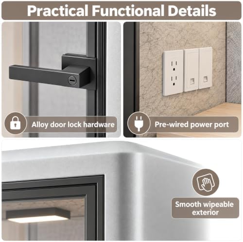 Soundproof Office Pod with 1 Person Enclosed Structure (Silver) - Image 3