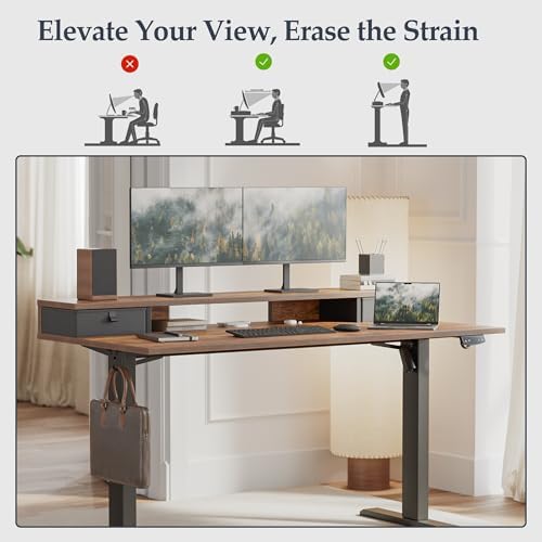 Klicelor 40 x 24 Inch Electric Standing Desk with Drawers, Adjustable Height Small Sit Stand Desk for Home Office, Compact Computer Workstation with Storage– Rustic Brown - Image 6