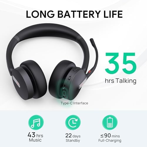 Yealink BH70 Dual Wireless Headset with Mic for Work, Bluetooth Headphone with Teams Certification, up to 35h Talk Time, 147g All-Day Wearing Comfort, Include USB-C/A Dongle & BHC70 Charging Stand - Image 6
