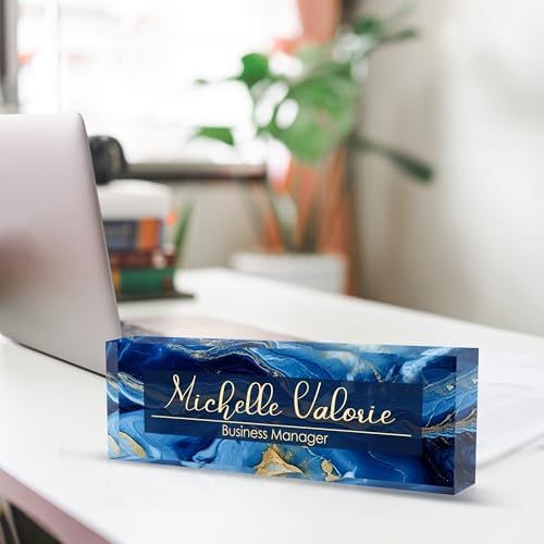 Personalized Name Plate for Desk, Custom Desk Name Plate, Acrylic Name Plate Office Desk Accessories, Personalized Office Gifts for Coworkers Teachers, Employee Appreciation Gifts (B-Blue Marble) - Image 4