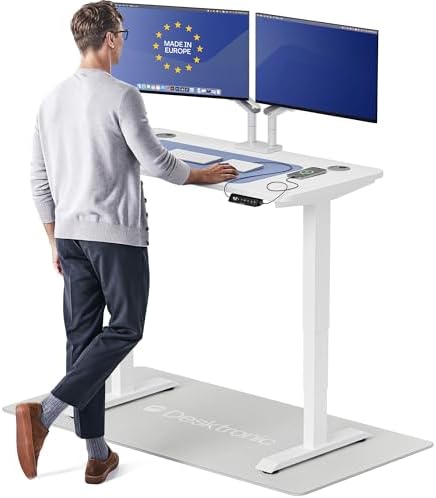Desktronic HomePro Standing Desk 48x24 — Made in Europe, Ergonomic Sit Stand Home Office Desk, Electric Height Adjustable, Dual Motor, USB & USB-C Charging, Wobble-Free, Touchscreen, 3 Memory Presets by Desktronic