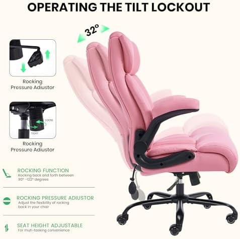 500lbs Big and Tall Office Chair Adjustable Lumbar Support for Back Pain, Extra Wide Seat Executive Office Chair Thick Armrest Pad, Heavy Duty Base&Upgraded Wheels, Ergonomic Desk Chair - Image 4