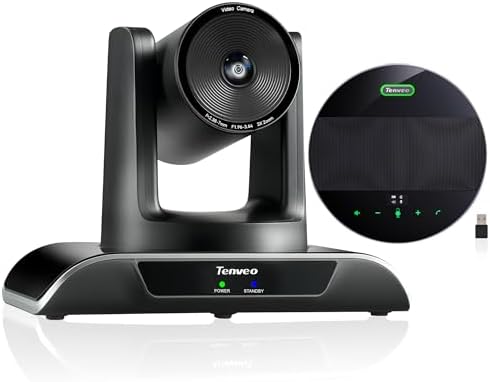 Tenveo 3X Optical Zoom 1080P 60FPS PTZ Conference System with 114° Wide-Angle Lens and MagiCall Bluetooth Speakerphone, Video Output via USB 3.0/HDMI/RS485/RS232, Ideal for Large Meetings by Tenveo