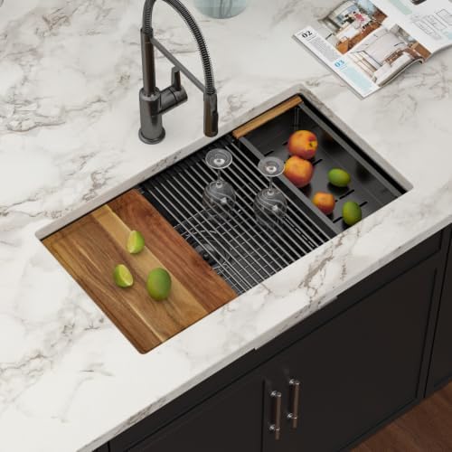 33 Inch Black Undermount Workstation Kitchen Sink with Accessories - Image 2