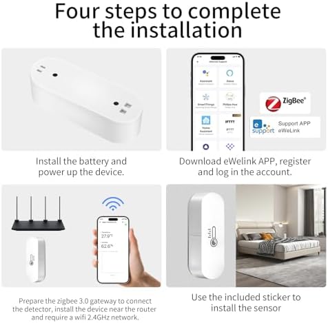 Zigbee Temperature Sensor, Humidity Sensor Thermometer for House, Compatible with Alexa & Google Assistant, eWeLink APP for Remote Monitoring and Home Automation, ZigBee 3.0 Hub Required - Image 4