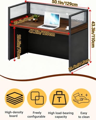 1-person Office Cubicle Desk Workstation w/Mute Privacy Panels, Dark Walnut - Image 2