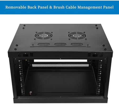 RackPath 6U Professional Wall Mount Server Cabinet Network Rack Enclosure with 2X Quiet Cooling Fan, 1x Brush Cable Management Panel, Black - Image 3