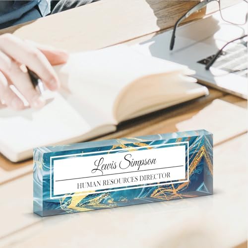 Desk Name Plate Personalized, Desk Double sided pattern Name Plate Personalized Office Desk Decor for Women and Men, Teacher Nurse Boss Employee Appreciation Gifts (Green marble, Customized) - Image 2