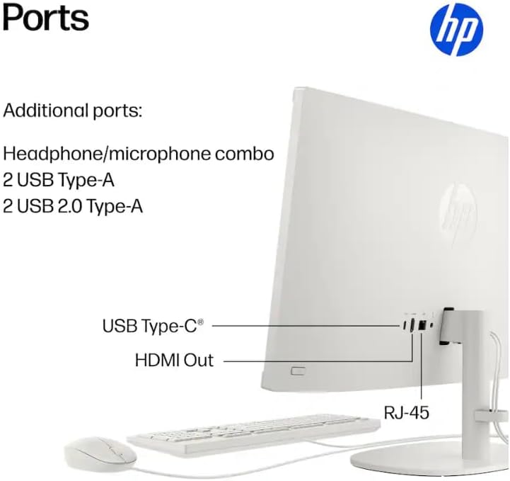 HP 22" All-in-One Desktop Computer, 32GB DDR5 RAM, 128GB UFS Storage,13th Gen Intel Quad-Core CPU, FHD VA Display, WiFi 6, Bluetooth 5.3, RJ45, USB-C (10Gbps), UHD Graphics, 720p Cam, Cashmere White - Image 5