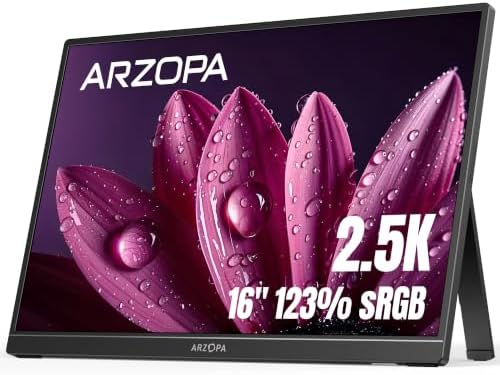 ARZOPA 16" 2.5K Portable Monitor, 2560x1600 QHD IPS Display 123% sRGB by ARZOPA