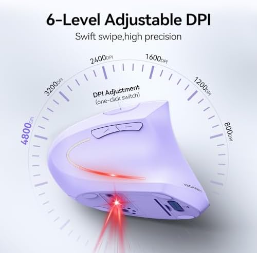 TECKNET Ergonomic Mouse, 4800 DPI Wireless Bluetooth Vertical, 3-Device - Image 3