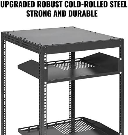VEVOR 20U Open Frame Server Rack, 23''-40'' Adjustable Depth, Free Standing or Wall Mount Network Server Rack, 4 Post AV Rack with Casters, Holds All Your Networking IT Equipment AV Gear Router Modem - Image 4