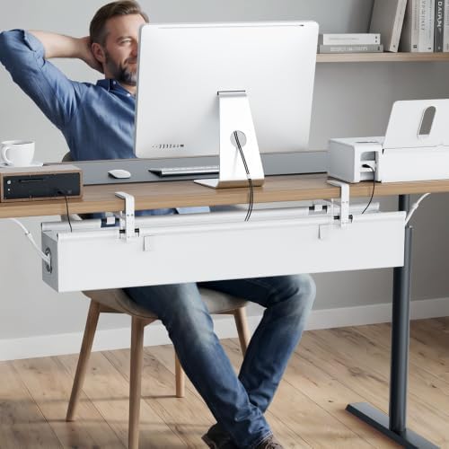 KEEGH Under Desk Cable Management Tray 36", No Drill Cord Organizer, White - Image 2