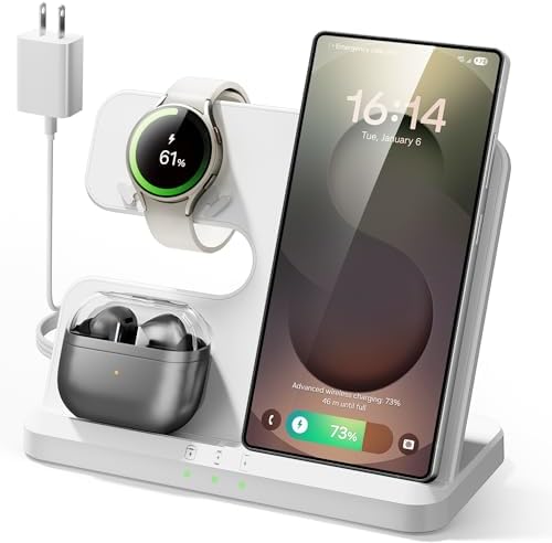 Wireless Charging Station for Samsung, 3 in 1 Charger Stand for Galaxy S25 Ultra/S24/S23/Z Fold, Phone and Watch Charging Dock for Samsung Watch Galaxy 8/7/6/5, Galaxy Buds 3/2/Pro by EDDIBOX
