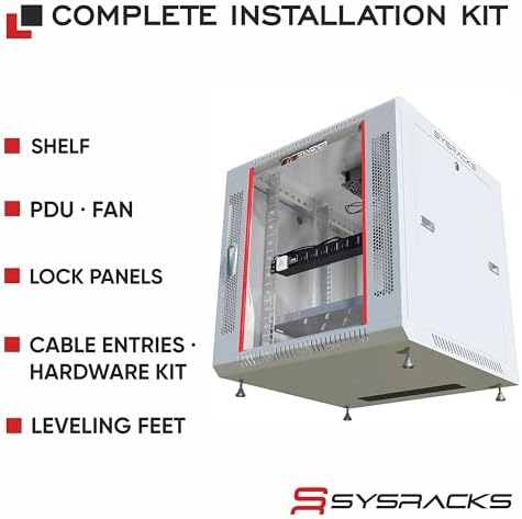 12U Wall Mount Server Rack Cabinet 24” Deep, 19” Network & AV Enclosure for Home Lab with Fan, PDU, 1 Shelf, Locking Glass Door - Image 4