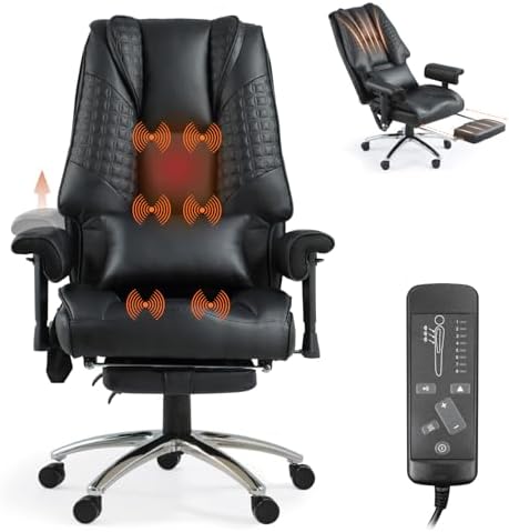Vibration Massage Heated Office Desk Chair with Foot Rest, Black by Unknown