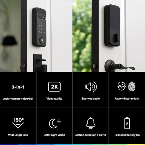 myQ Secure View™ 3-in-1 Smart Lock Deadbolt + Garage Door Video Keypad + Power Adapter Kit with Custom PIN Codes, Keyless Entry, 2K HDR Doorbell Camera, App Control, Color Night Vision & Two-Way Audio - Image 3