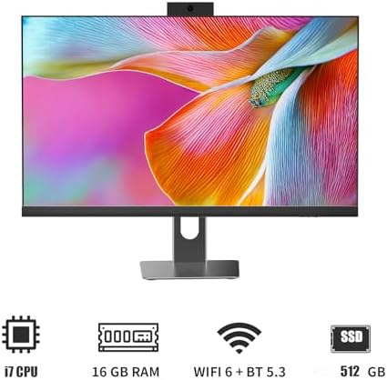 All in One Computer, 24" Monitor, i7 CPU Up to 4.2 GHz, 16GB RAM, 512GB SSD, Privacy Protection Webcam, WiFi 6 + BT 5.3, Win11 Home, Black (i7+512GB+16GB+24") - Image 2