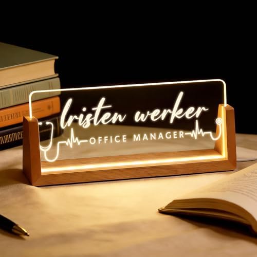 Personalized Light Up Acrylic Desk Name Plate - Custom Name Plate for Desk with Walnut Wood Base - Appreciation Office Gifts for Employees, Teacher, Social Worker (Nurse) by Unknown