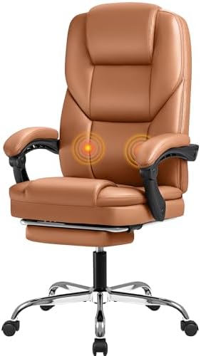 Furmax Executive Office Chair with Foot Rest Big and Tall Office Chair Ergonomic Home Office Desk Chairs Reclining High Back Leather Chair with Lumbar Support, 400LBS (Brown) by Furmax