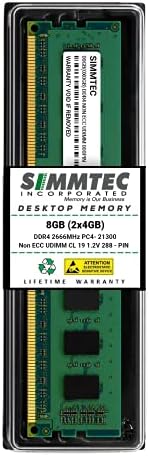 Simmtec RAM 8GB (2x4GB) DDR4 2666MHz DIMM PC4-21300 UDIMM Non-ECC 1.2V CL19 288-Pin Desktop Computer RAM Memory Upgrade Kit by SimmtecInc
