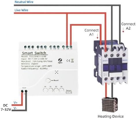 Zigbee Temperature Monitor Controller,4 Channel 12V Tuya app Remote Dry Contact Smart Relay Switch with Waterproof Temperature Sensor Probe(Tuya Zigbee hub needed) - Image 5