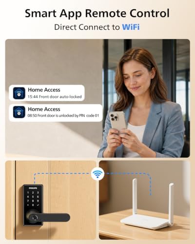 Philips Upgraded Wi-Fi Smart Lock with Handle, Keyless Entry Door Lock, Smart Door Knob, Fingerprint Unlock, App Remote Control, Auto-Lock, Keypad Deadbolt with Lever for Bedrooms, Office, Front Door - Image 5