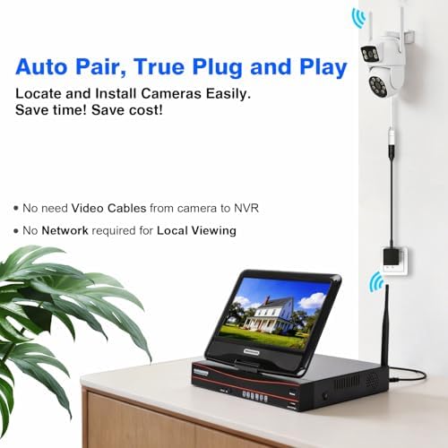 Expandable 10CH NVR Wireless Security System 10.1" Monitor, 4 Dual Lens PTZ 4MP Camera, Humanoid Motion Detection, Spotlight, Siren Alarm, 2-Way Audio, in/Outdoor, 1TB HDD, Color Night Vision - Image 2