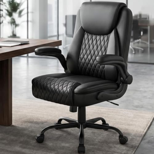 GTPOFFICE Executive Office Chair with Comfortable Lumbar Support, Ergonomic Gaming Chair with Flip-up Armrests & Zoned Pressure-Relief Cushion, Comfy PU Leather Desk Chair, Black - Image 2