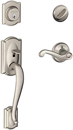 SCHLAGE Camelot Single Cylinder Handleset and Right Hand Flair Lever, Satin Nickel (F60 CAM 619 FLA RH) by Unknown