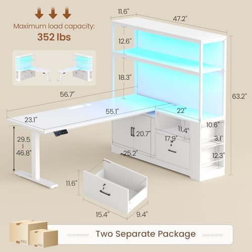 SEDETA 57" L Shaped Standing Desk, Sit Stand Office Desk with Storage Hutch - Image 2