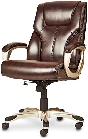 Amazon Basics Executive High Back Office Chair, Adjustable Height, Tilt, Swivel, Padded Armrests, Brown/Gold - Image 6