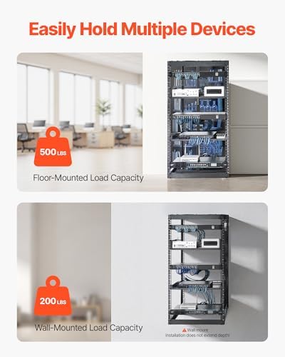 VEVOR 20U Open Frame Network Rack, 23 in Depth, Wall Mounted or Floor Standing Server Rack, Heavy Duty 4 Post, with Vented Shelves & Mounting Hardware, Holds All Your Networking IT Equipment AV Gear - Image 2