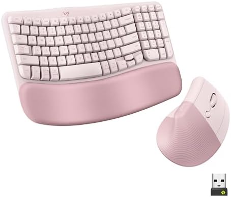 Logitech Wave Keys & Lift Vertical Mouse Ergonomic Wireless Combo - Rose by Unknown