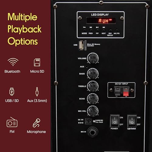 Pyle Wireless Portable PA Speaker System - 800W Powered Bluetooth Indoor & Outdoor DJ Stereo Loudspeaker with MP3 AUX 3.5mm Input, Flashing Party Light & FM Radio-PPHP1244B,Black - Image 3