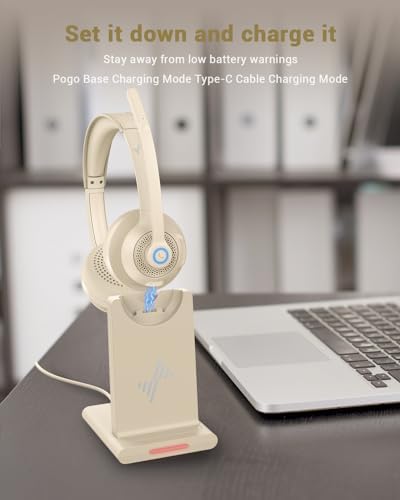 JIAMQISHI Bluetooth Wireless Headset with Mic for Work, Bluetooth 5.2, Advanced Noise Reduction Microphone, Clear Calls - Comfortable On-Ear Headphones, Applicable to PC, Laptop, Phone（Apricot） - Image 2