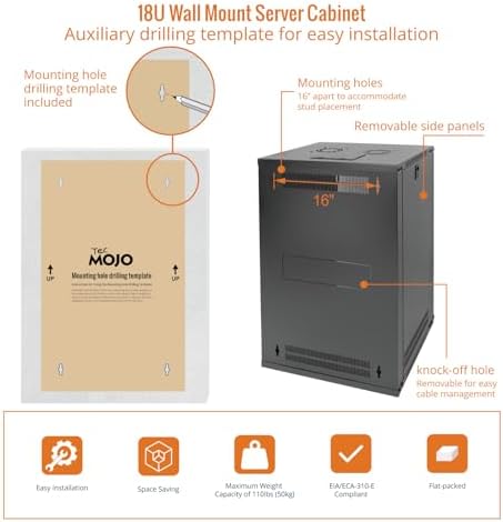 Tecmojo 18U Wall Mount Rack Network Cabinet for 19" IT Equipment,with Lockable Glass Door and Side Panels,Cooling Fan,Black,17.7inch Depth for AV/Computer/Electronics Equipment Data Rack - Image 5