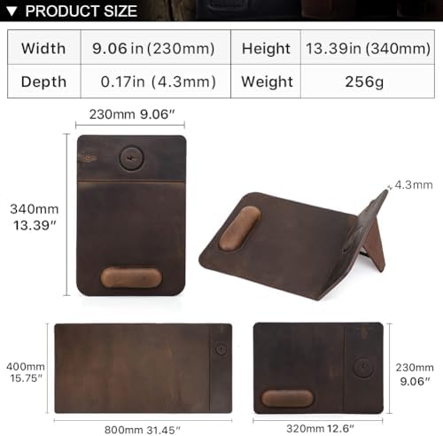 Hiram Premium Crazy Horse Leather Mouse Pad with 15W Wireless Charging - Ergonomic Wrist Rest, Waterproof, and High-End Cowhide Touch(9inx13in) - Image 3
