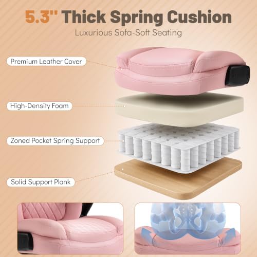 550lbs Executive Office Chair for Heavy People with 5D Flip Armrests, Pink - Image 3