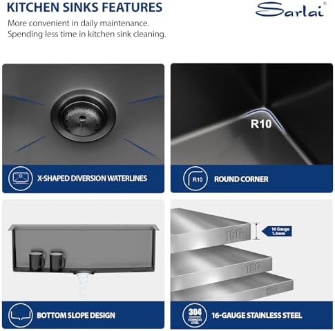 Sarlai 30 Drop Kitchen Sink Black Stainless Steel - 30 x 22 Inch Kitchen Sink Drop In Topmount Ledge Workstation 16 Gauge Gunmetal Black Stainless Steel Single Bowl Over Counter Sinks With Accessories - Image 6