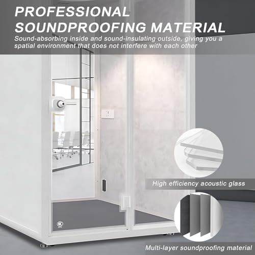 White Office Pod Booth (White Simple Appearance Design)(Reduce Noise by 25-35 Decibels)(Silent Fresh Air System) Soundproof Booth with Lighting,Universal Wheel for Study (59IN×71IN) - Image 4