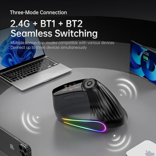 Ergonomic Vertical Mouse Wireless, Rechargeable Bluetooth Ultra-Fast Scrolling 4800 DPI Ergo Mouse, 2.4G Quiet Clicks 6 Buttons RGB Optical Mice, 3 Multi-Device Connectivity for Mac, Laptop - Image 2